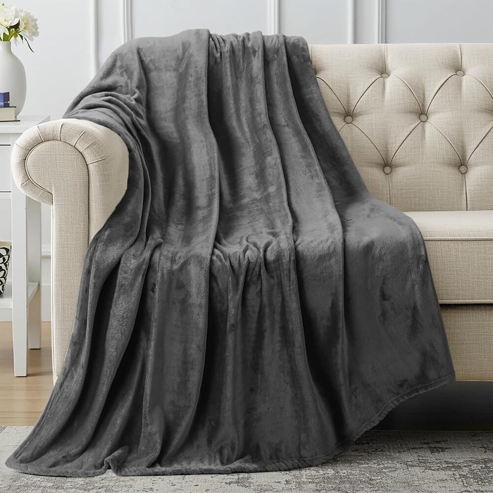 Fleece Blanket Throw Size Grey 300GSM Luxury Anti-Static Fuzzy